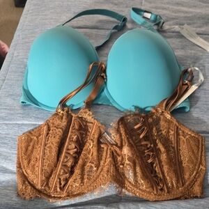 Victoria's Secret Blue and Brown Lace Bra Set
